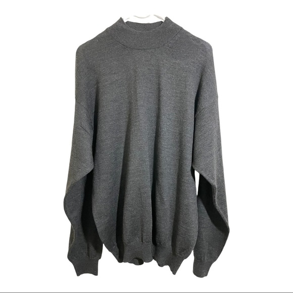 Marconi mens Italian round collar ribbed merino wool sweater. Grey black large - Picture 5 of 10
